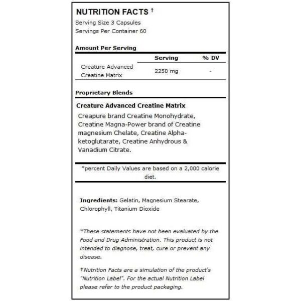 beast creature creatine capsules nutritional information